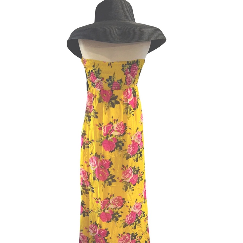 Vtg Betsey Johnson Silk Strapless Maxi Dress Yellow Rose Floral Coquette Sz 2 - Picture 13 of 16